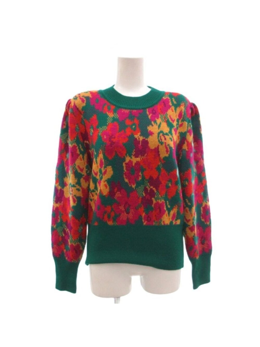 Saint Laurent Vintage Knit Sweater Floral Round Neck Puff Sleeve Gathered Mode